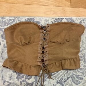 Brown Lace-Up Corset Top